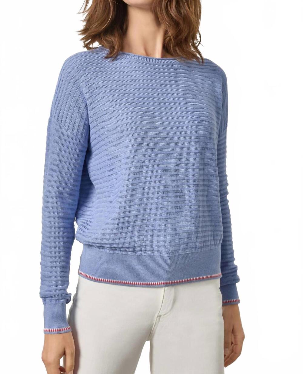 NEW LILLA P tipped hem wide neck sweater in cornflower